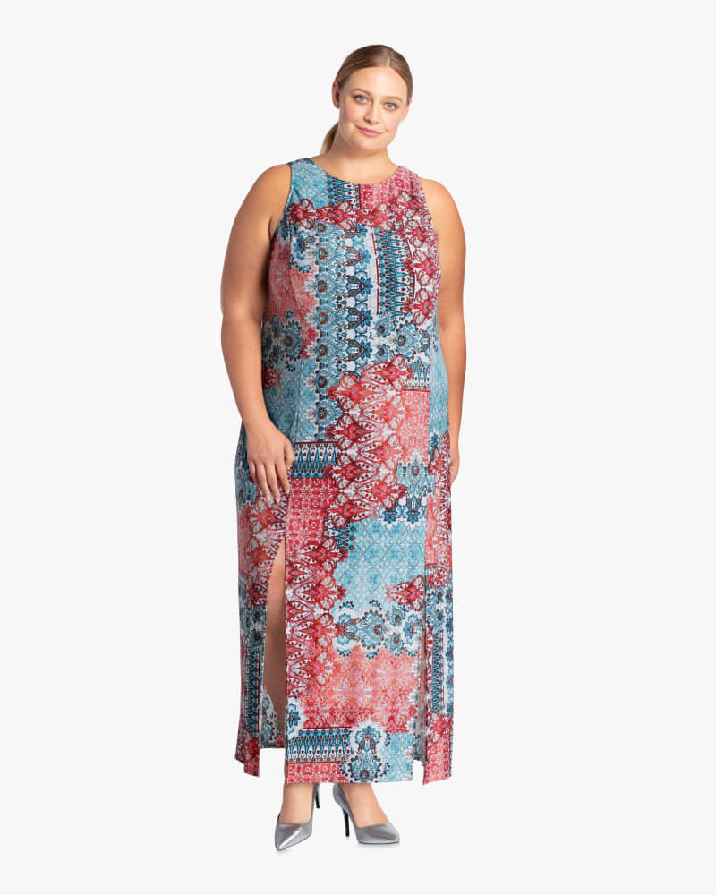 Plus size model with hourglass body shape wearing Erie Maxi Dress by Sabrina Blue | Dia&Co | dia_product_style_image_id:113341